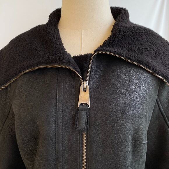 Harlin Genuine Shearling Sheepskin Motorcycle Leather Coat Wrist Buckles size 4 - Picture 5 of 12